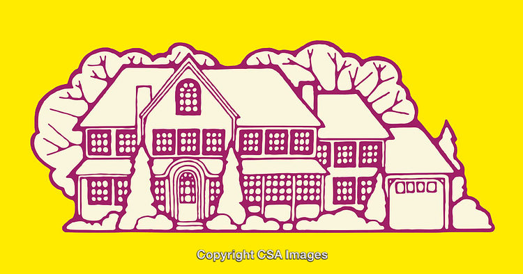 Colorful Line Art Illustration of a House on a Vibrant Background