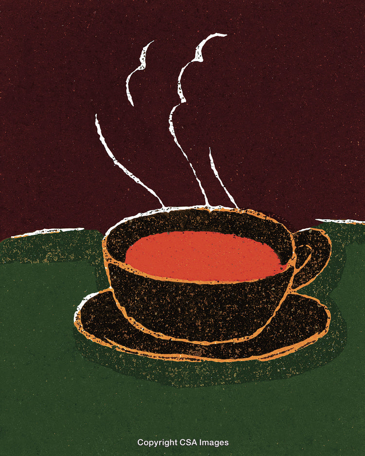 Abstract Illustration of a Hot Beverage in a Cup on a Green Table