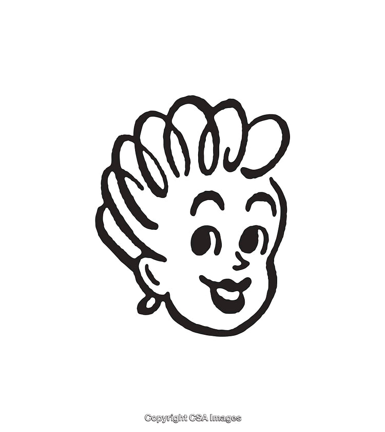 Playful Black and White Line Art Illustration of a Cheerful Character