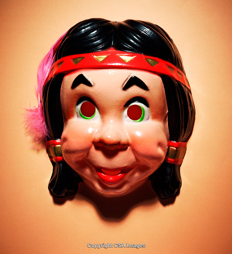 Colorful Cartoon Style Plastic Mask with Feather Detail and Red Color Accent
