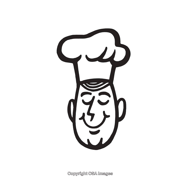 Black and White Line Art of a Smiling Chef Wearing a Hat