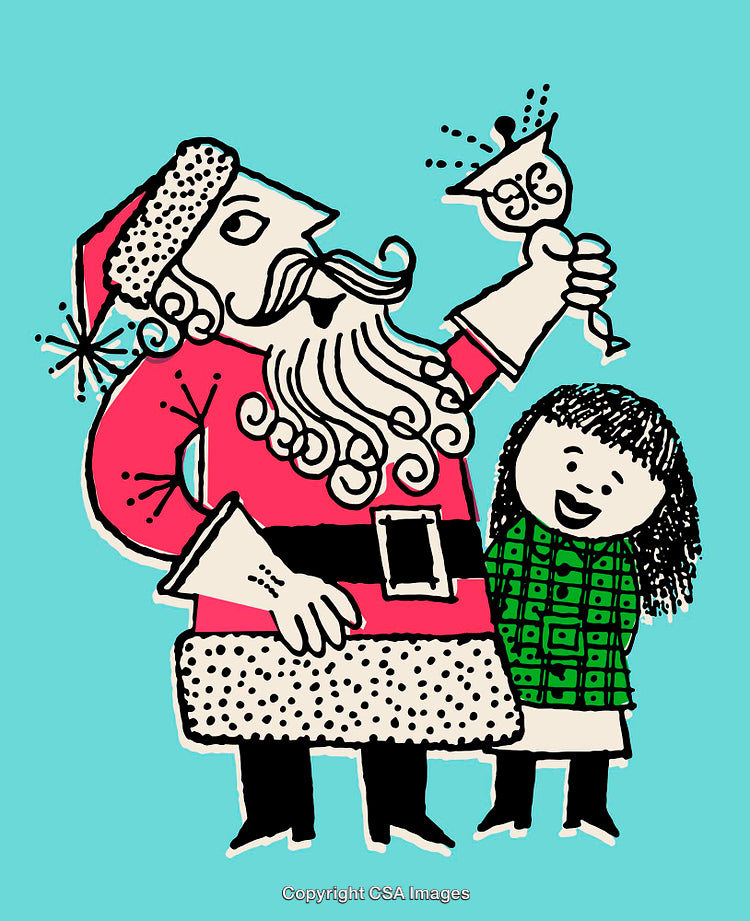 Santa Claus Raising a Toast with Smiling Child in Playful Illustration