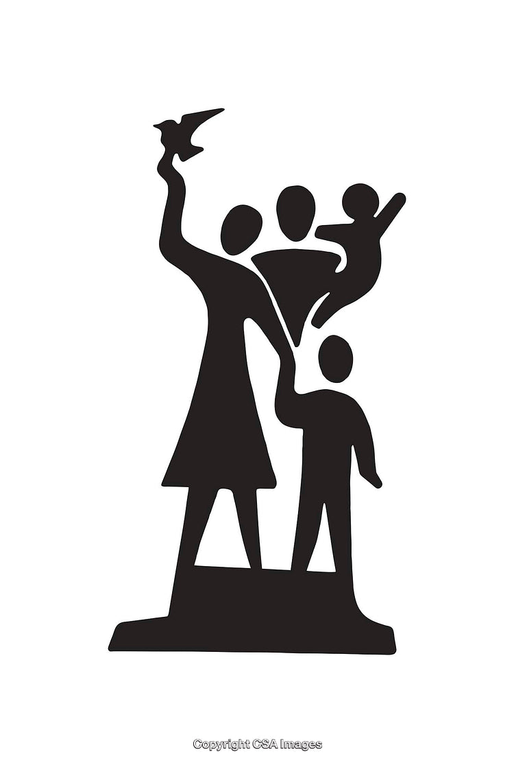 Black and White Silhouette of Family with Dove Symbol