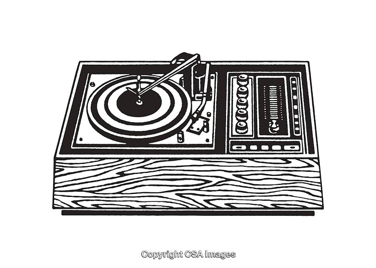 Vintage Turntable And Radio Sketched Retro Music Equipment
