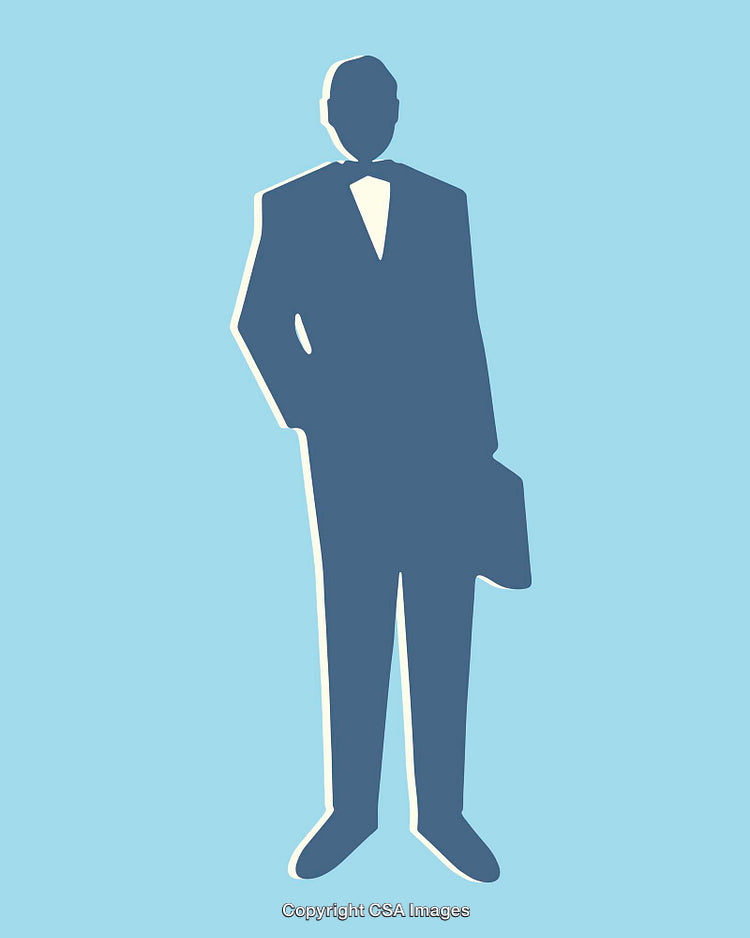 Silhouette of a Businessman in a Formal Suit Against a Blue Background