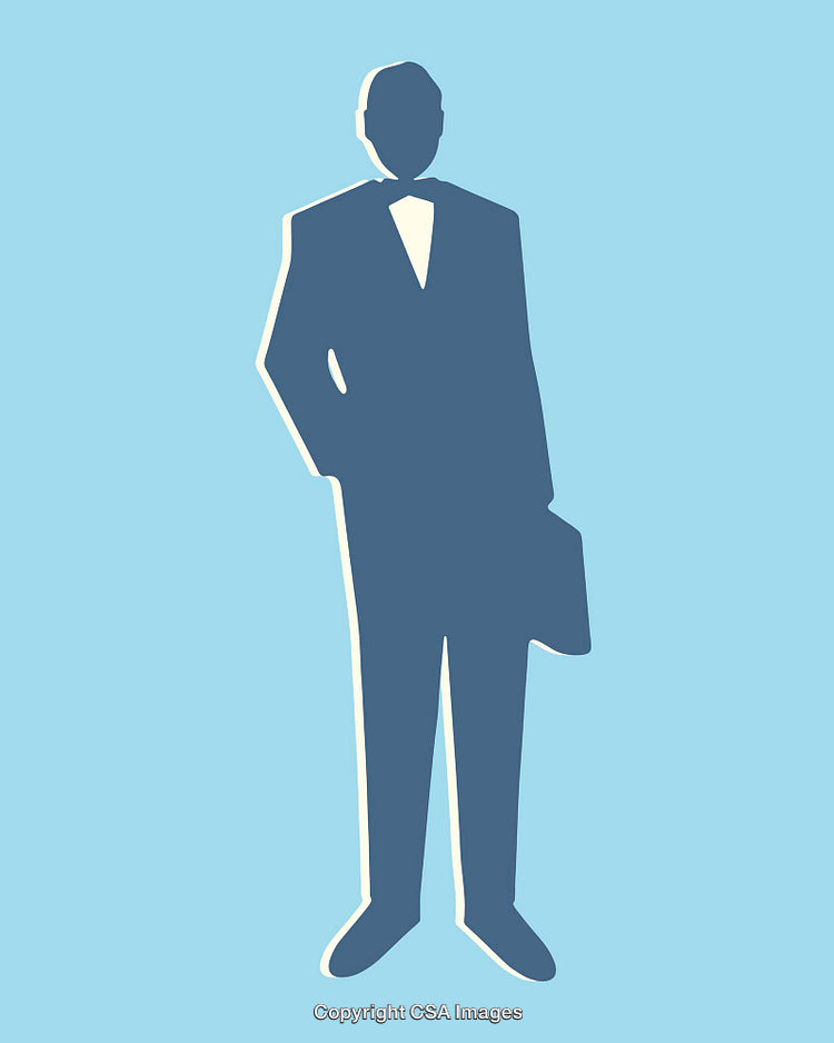 Silhouette of a Businessman in a Formal Suit Against a Blue Background