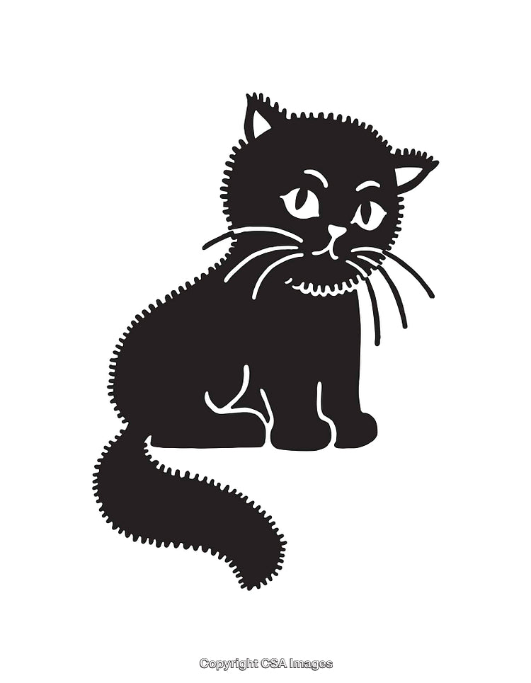 Black and White Illustration of a Cute Sitting Cat