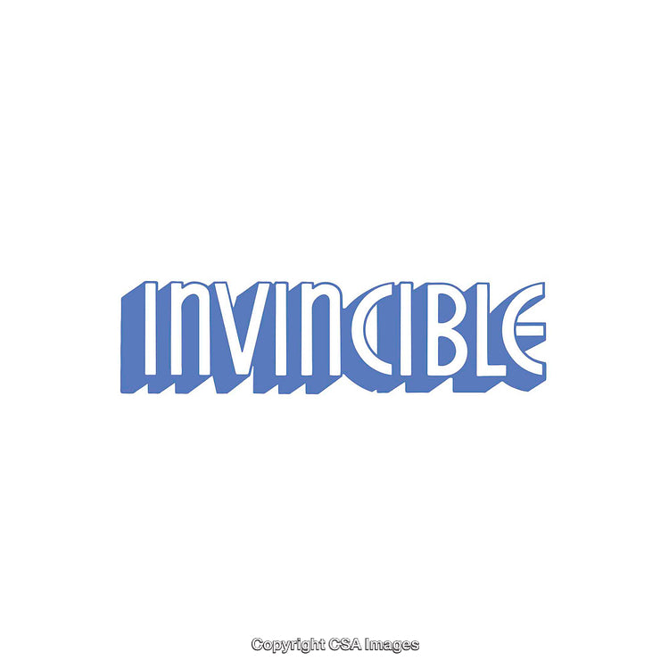 Blue Invincible Text Design with Shadow on White Background