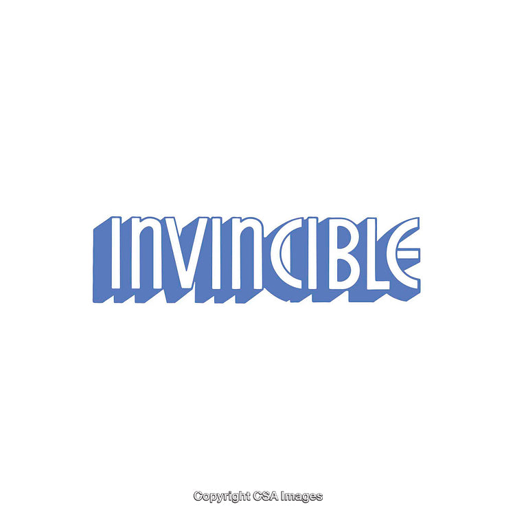 Blue Invincible Text Design with Shadow on White Background