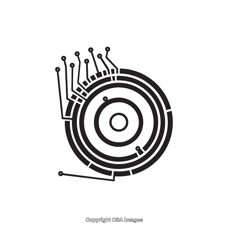 Minimalist Black and White Futuristic Circuit Design Art
