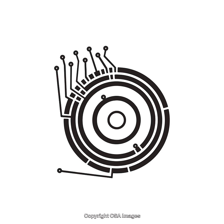 Minimalist Black and White Futuristic Circuit Design Art