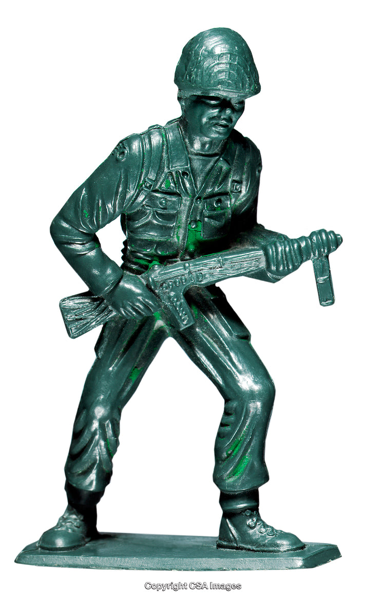 Green Plastic Toy Soldier Holding Rifle in Combat Stance