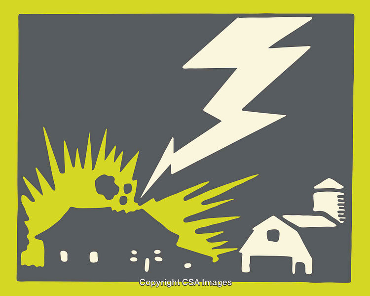 Lightning Bolt Striking House With Explosion Illustration