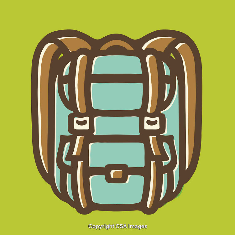 Colorful Line Art Illustration of a Backpack on a Vibrant Green Background
