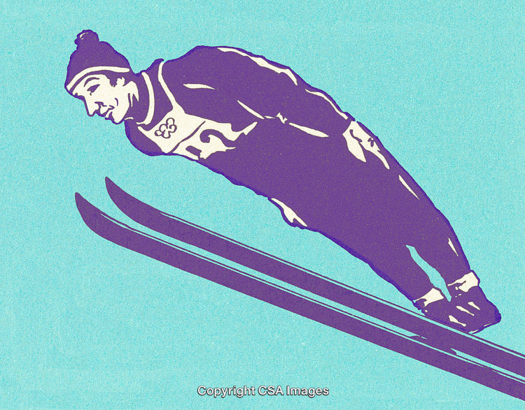 Vintage-Style Illustration of Ski Jumper in Mid-Air Performance