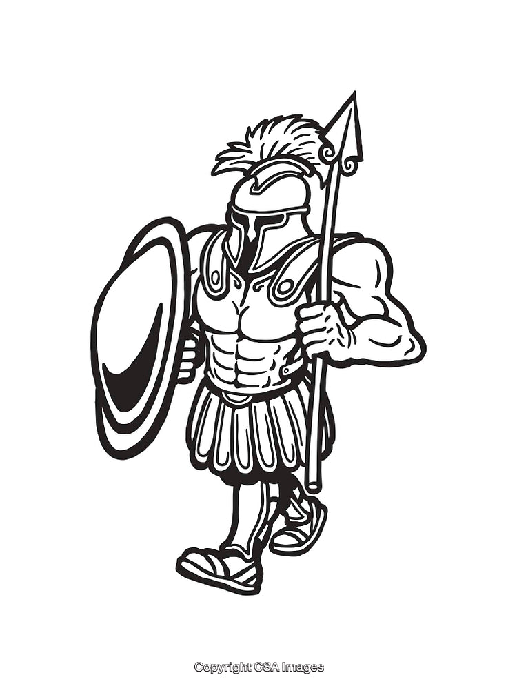Stylized Line Art Depiction of Warrior with Spear and Shield