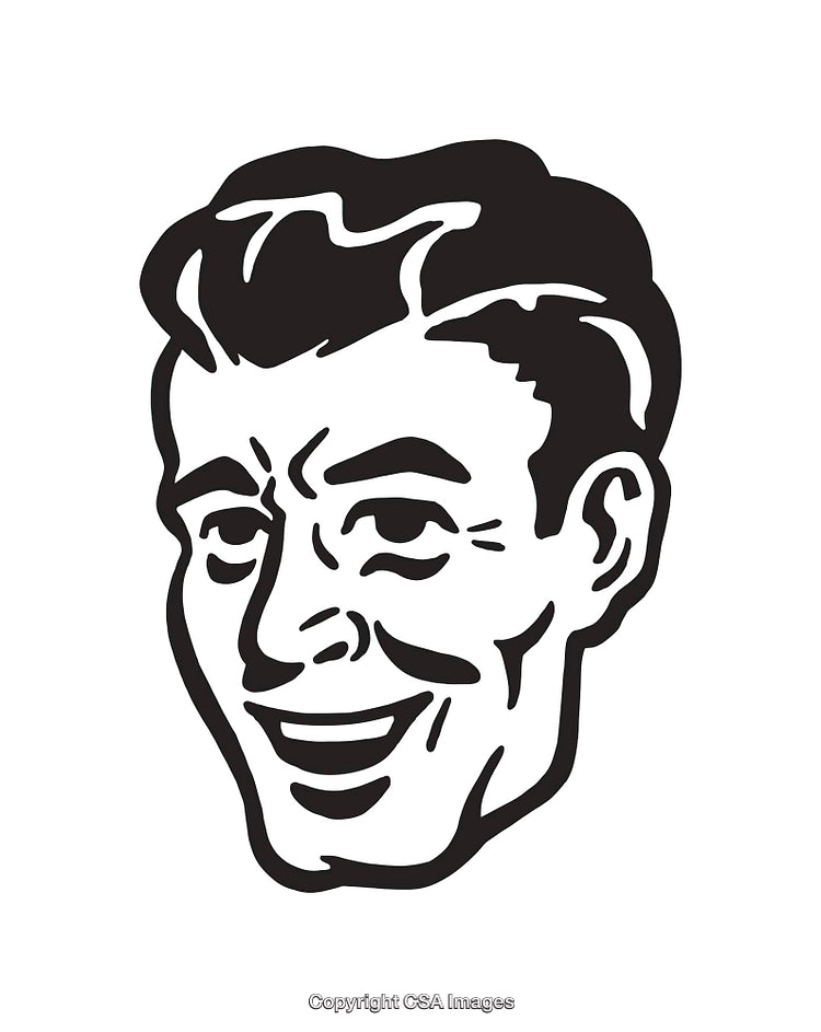 Retro Style Black and White Vintage Face Line Art Illustration