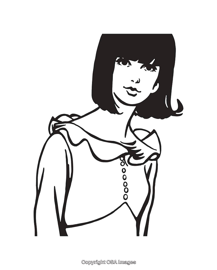 Black and White Line Art Illustration of a Female Character Portrait