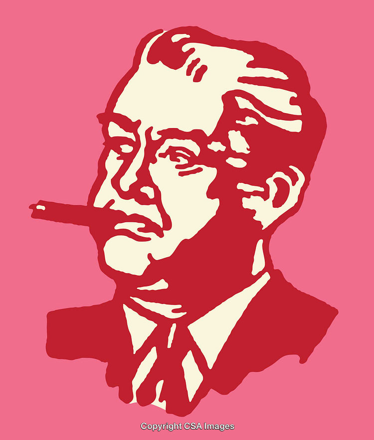 Colorful Artistic Illustration of a Man With Cigar on Pink Background
