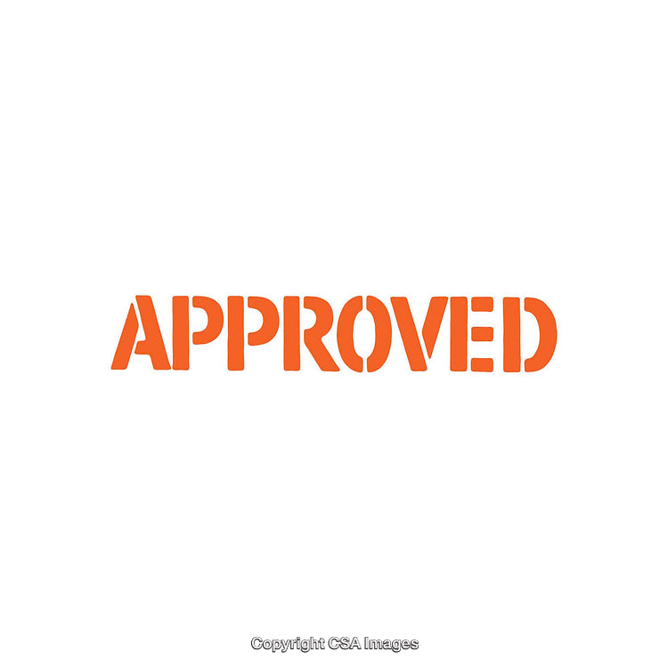Orange Stenciled 'Approved' Word Art on White Background