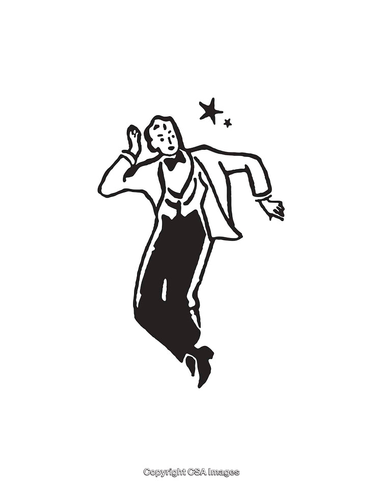 Black And White Line Drawing of Dancer in Elegant Outfit
