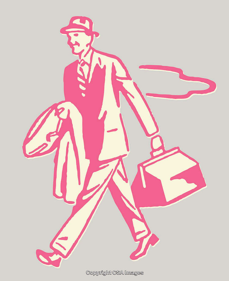 Retro Illustration of a Stylish Businessman Carrying Briefcase and Overcoat