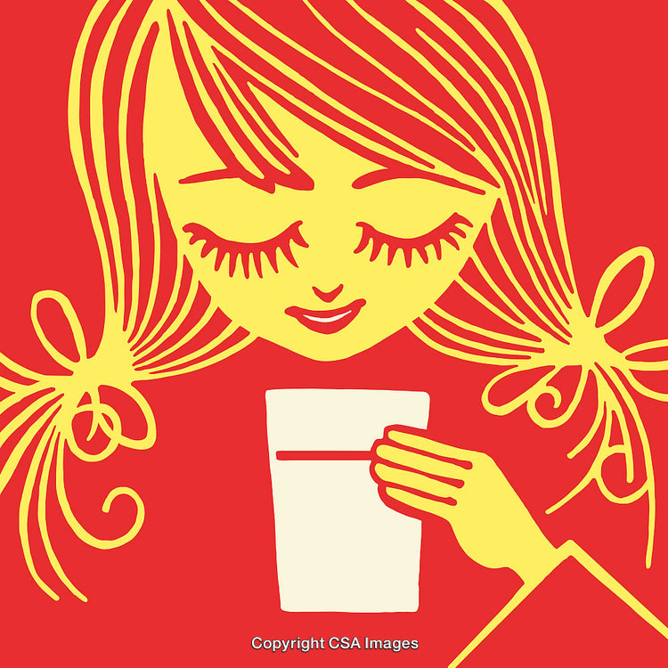 Colorful Line Art Illustration of a Girl Enjoying a Beverage