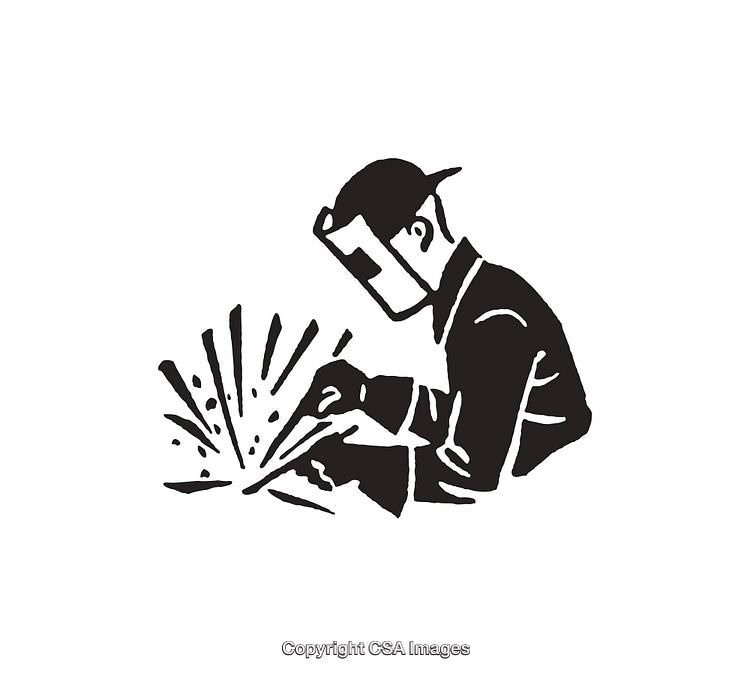 Black and White Line Art of a Welder in Action