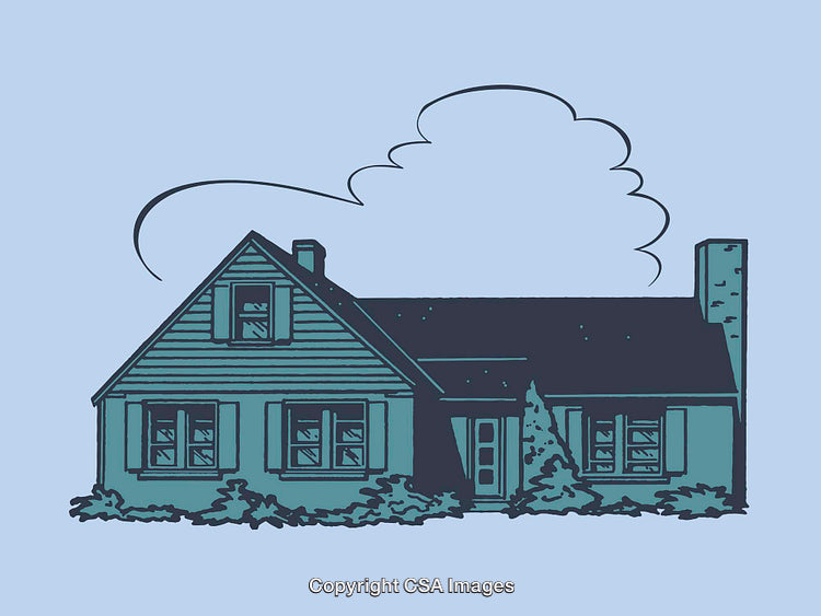 Charming Line Art Illustration of a Cozy Traditional House with Shrubs