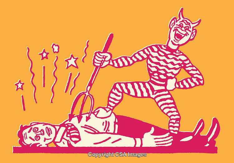 Colorful Illustration of Devil and Human in Artistic Line Art Style