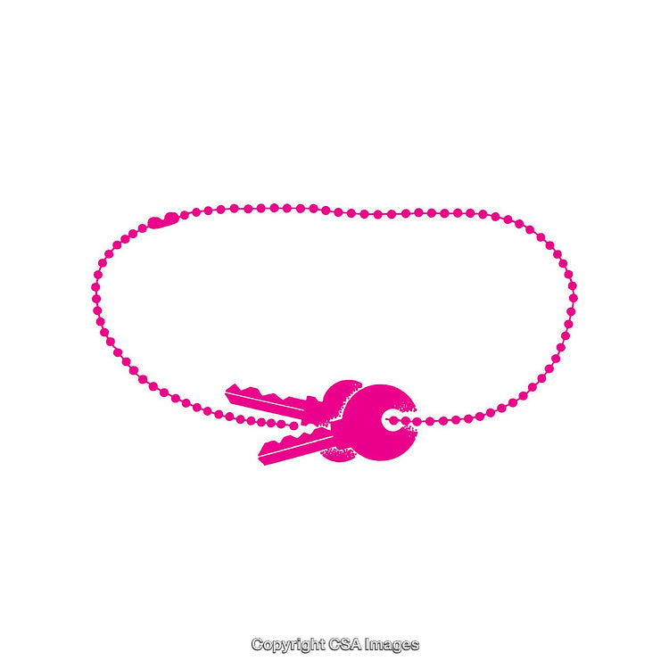 Close-Up of Pink Key Set with Ball Chain Isolated on White Background