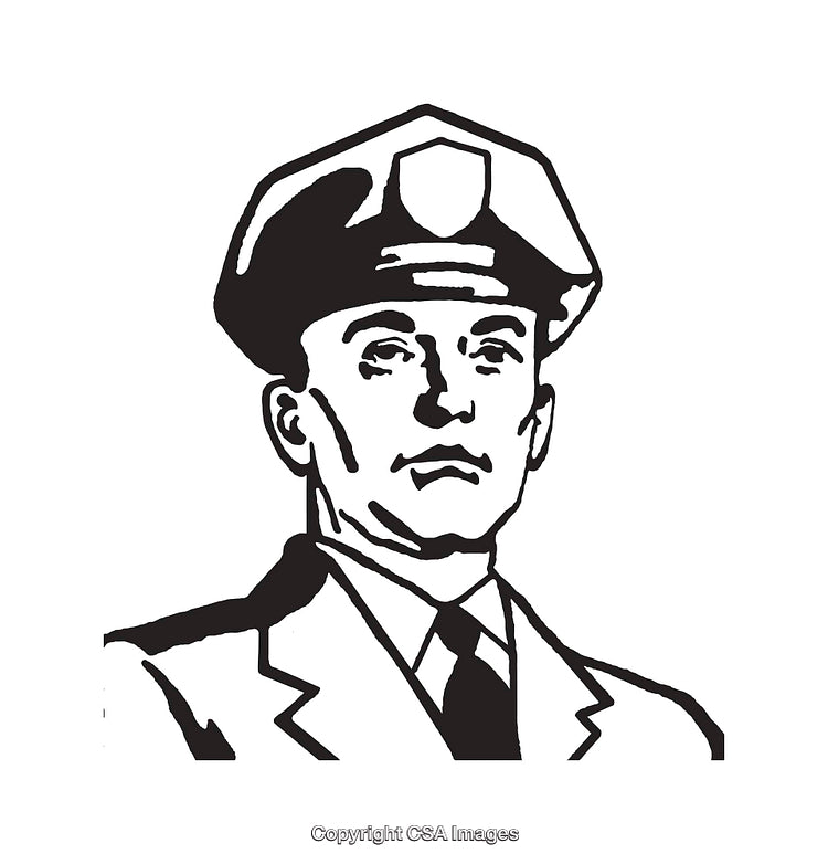 Black and White Line Art Illustration of a Police Officer Portrait
