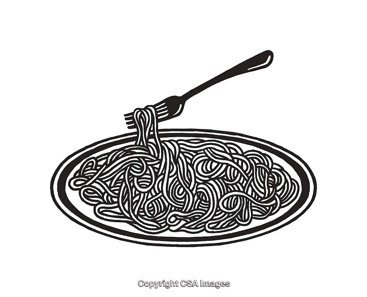 Black and White Line Art of a Fork with Spaghetti Dish