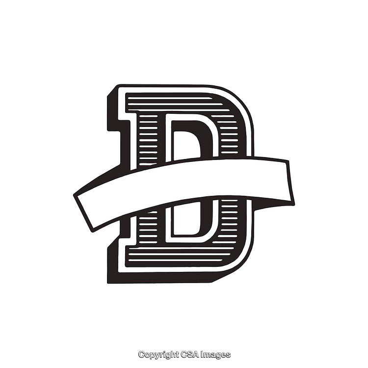 Vintage-Inspired Monogram Letter D with Decorative Banner Accent
