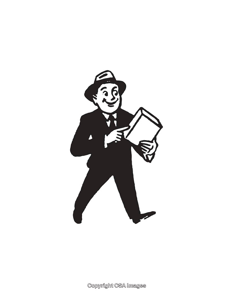 Black and White Line Art of a Man Reading a Document