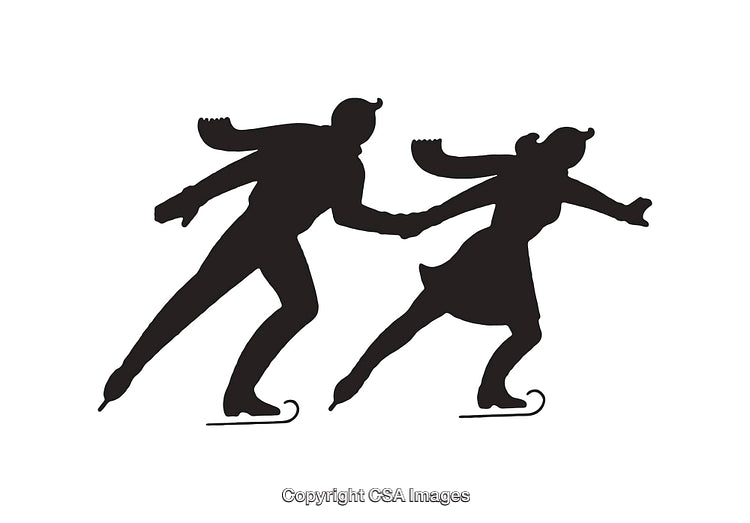 Silhouette of Two People Ice Skating Together Holding Hands