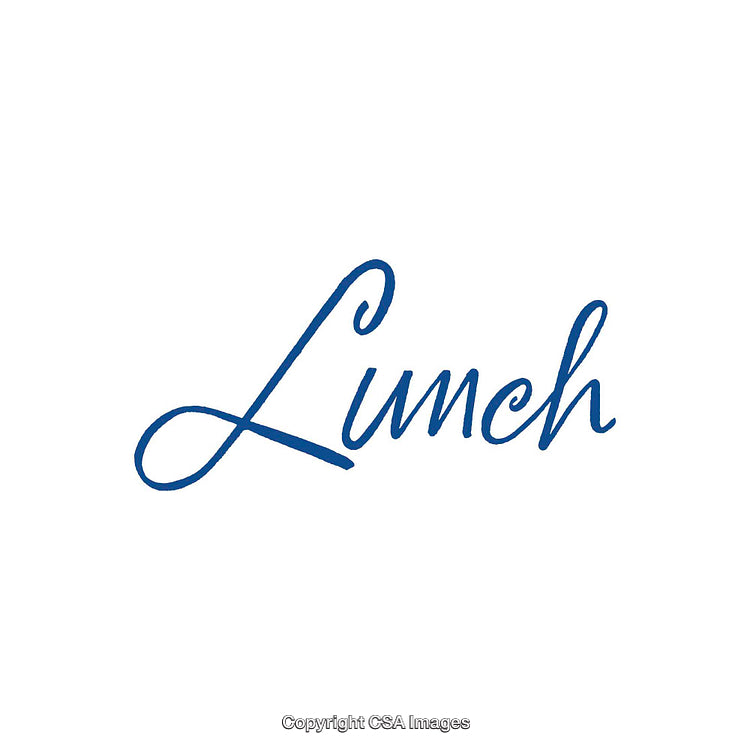 Elegant Display of Handwritten Blue Script Text Depicting 'Lunch' Against White Background