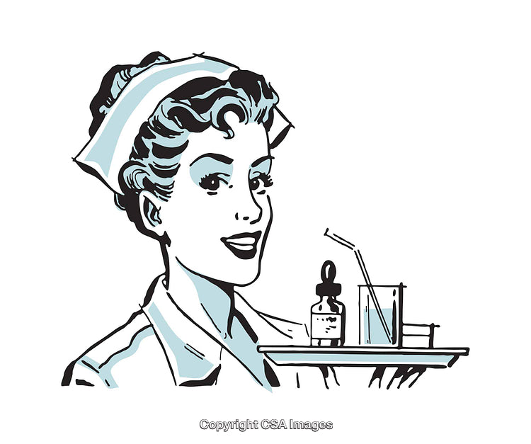 Retro Style Illustration of a Smiling Nurse Holding Medical Supplies