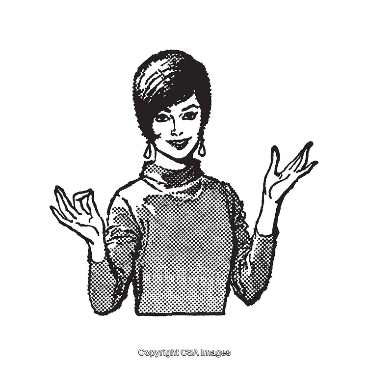 Black and White Retro Style Woman Illustration with Gestured Hands