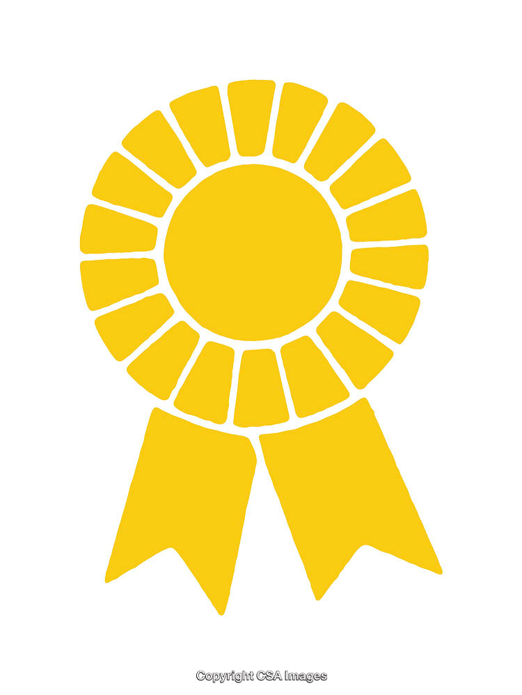 Simple Yellow Ribbon Icon Representing Achievement and Awards on a White Background