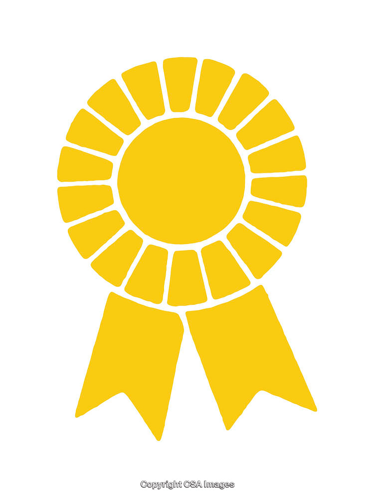Simple Yellow Ribbon Icon Representing Achievement and Awards on a White Background