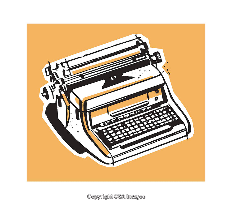 Retro Illustration of a Classic Typewriter on an Orange Background