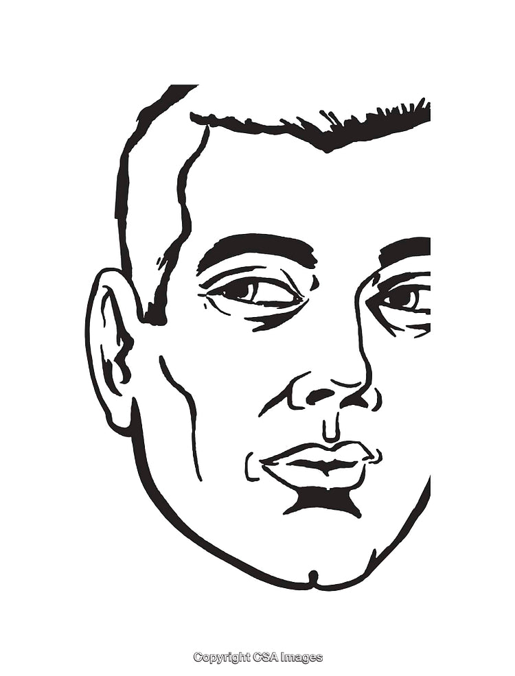 Black and White Line Art Portrait of a Male Face Illustration