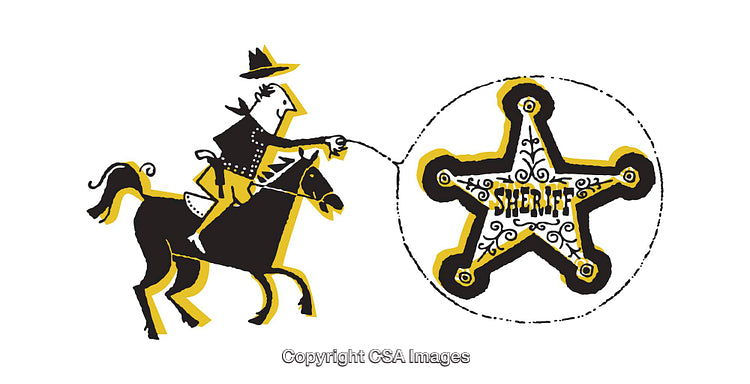 Stylized Western Sheriff Badge With Cowboy and Horse Illustration