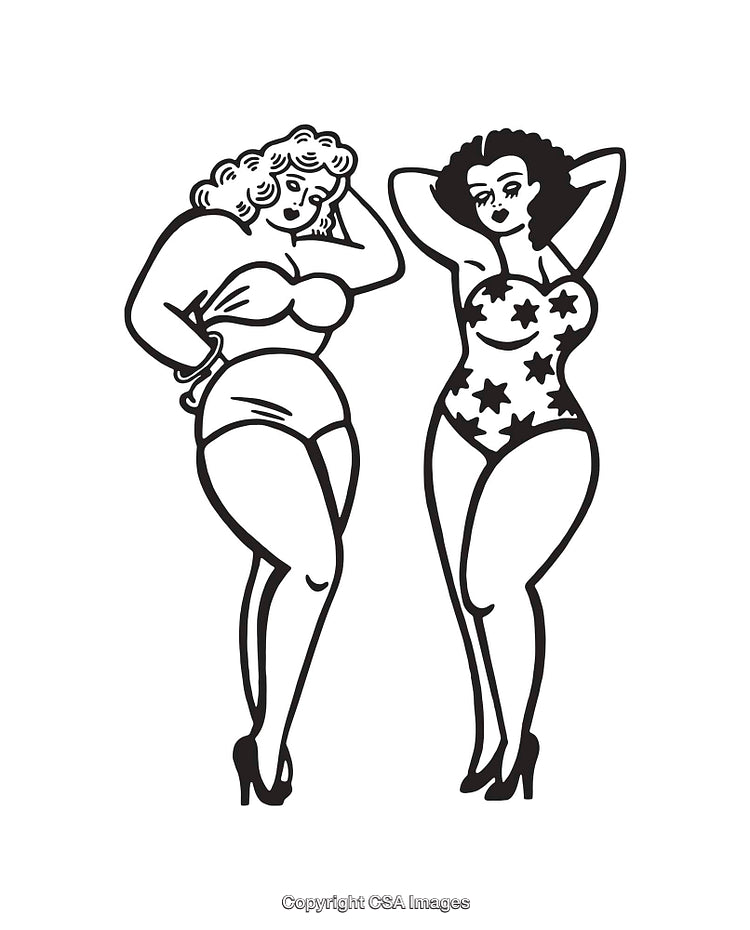 Retro Style Line Art Illustrations of Confident Women in Swimsuits