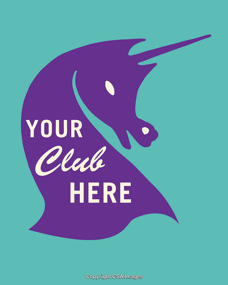 Purple Unicorn Logo with Customizable Text on a Light Blue Background