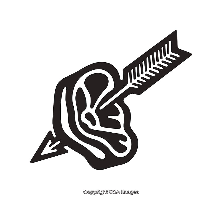 Abstract Line Art of an Ear Pierced by an Arrow