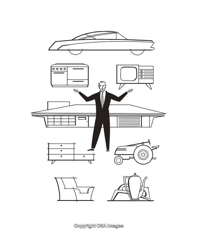 Mid-Century Iconic Objects Illustrated in Black and White Line Art