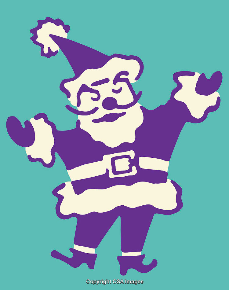 Stylized Illustration of Santa Claus in Playful Purple and White Colors