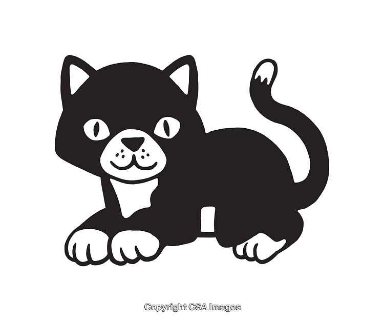 Cute Black and White Cartoon Drawing of a Playful Cat